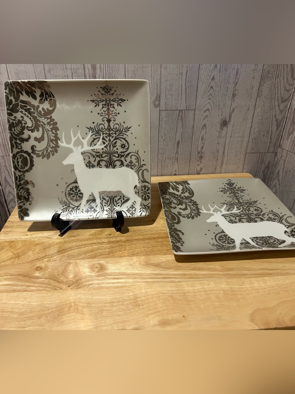Set of 2 Silver Snowflake Square Salad Plates by Noble Excellence